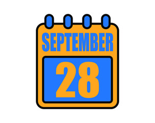 28 September calendar. September calendar icon in blue and orange. Vector Calendar Page Isolated on White Background.