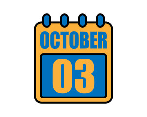 3 October calendar. October calendar icon in blue and orange. Vector Calendar Page Isolated on White Background.
