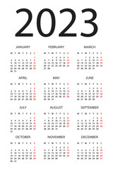 Calendar 2023 - illustration. Monday to Sunday