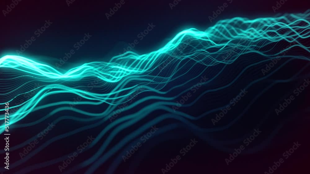 Poster abstract digital waving neon lines fx background loop/ 4k animation of an abstract background with d