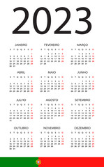 Calendar 2023 year - vector template illustration. Portuguese version