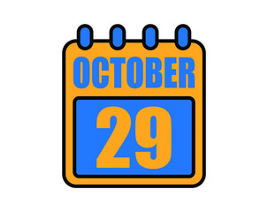 29 October calendar. October calendar icon in blue and orange. Vector Calendar Page Isolated on White Background.