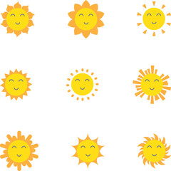 set of cute cartoon sun vector