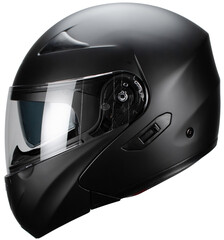 casco de motociclista negro abatible fondo blanco lente para sol vista lateral