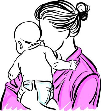 mother hugging baby tenderness love vector illustration