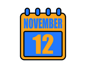 12 November calendar. November calendar icon in blue and orange. Vector Calendar Page Isolated on White Background.