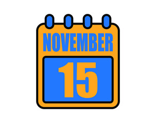 15 November calendar. November calendar icon in blue and orange. Vector Calendar Page Isolated on White Background.