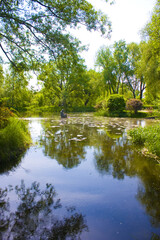 Fototapeta na wymiar Park with a river near Radomysl Castle in Ukraine