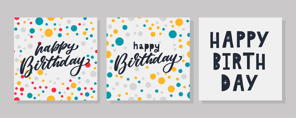 Happy Birthday lettering text banner, black color. Vector illustration.