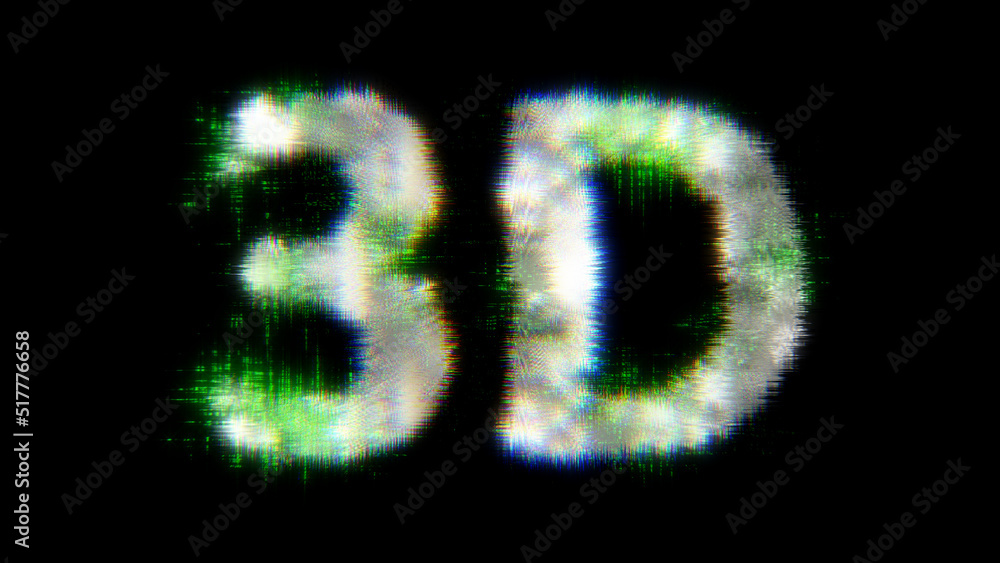 Poster green cybernetic text 3d with noise distortion, isolated - object 3d rendering