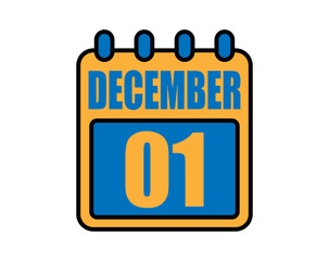 1 December calendar. December calendar icon in blue and orange. Vector Calendar Page Isolated on White Background.