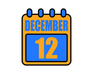 12 December calendar. December calendar icon in blue and orange. Vector Calendar Page Isolated on White Background.