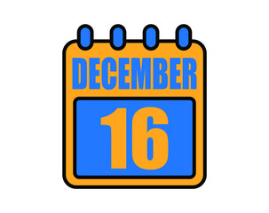 16 December calendar. December calendar icon in blue and orange. Vector Calendar Page Isolated on White Background.