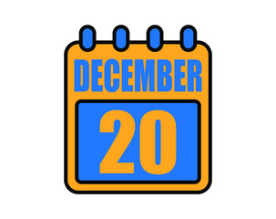 20 December calendar. December calendar icon in blue and orange. Vector Calendar Page Isolated on White Background.