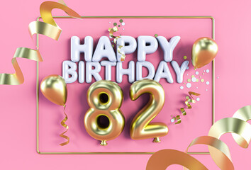 Happy Birthday 82 in Gold auf Rosa