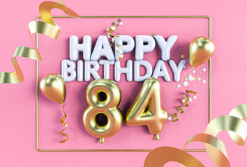 Happy Birthday 84 in Gold auf Rosa