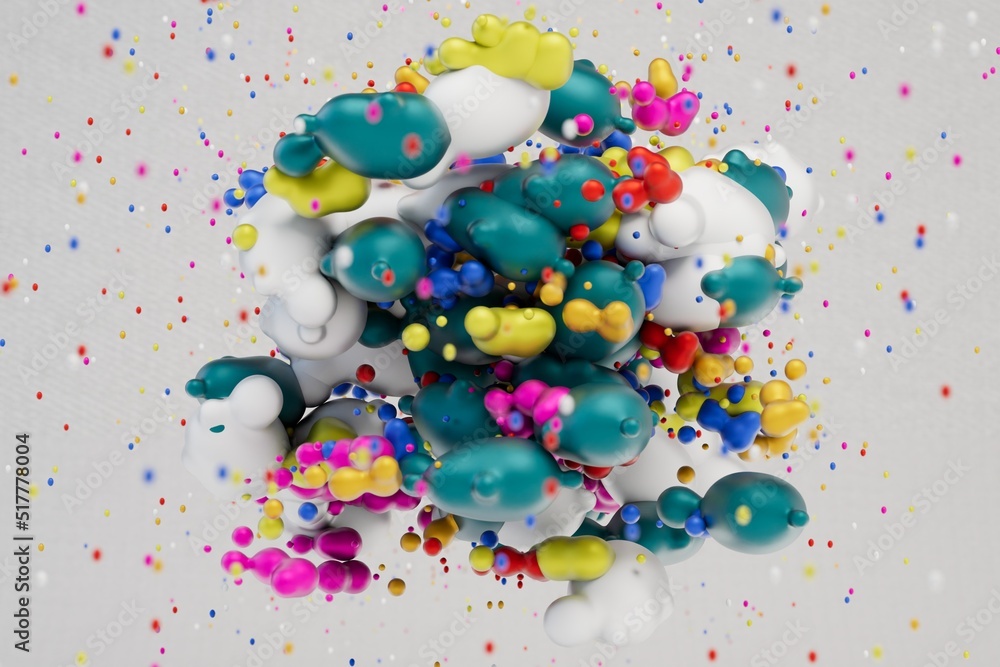 Poster abstract background. an abstract mass consisting of multi-colored liquid drops scattered over a whit