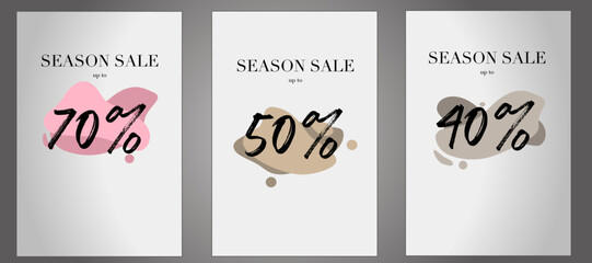 Abstract pastel season sale banners (-30%,-50%,-70%) vector banners set