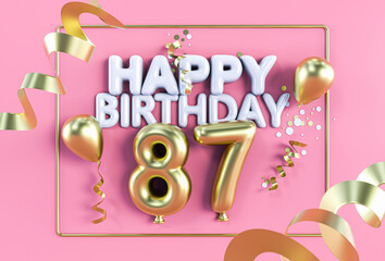 Happy Birthday 87 in Gold auf Rosa