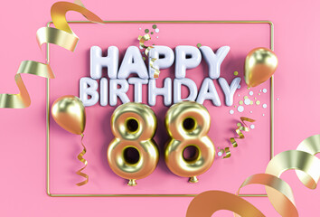 Happy Birthday 88 in Gold auf Rosa