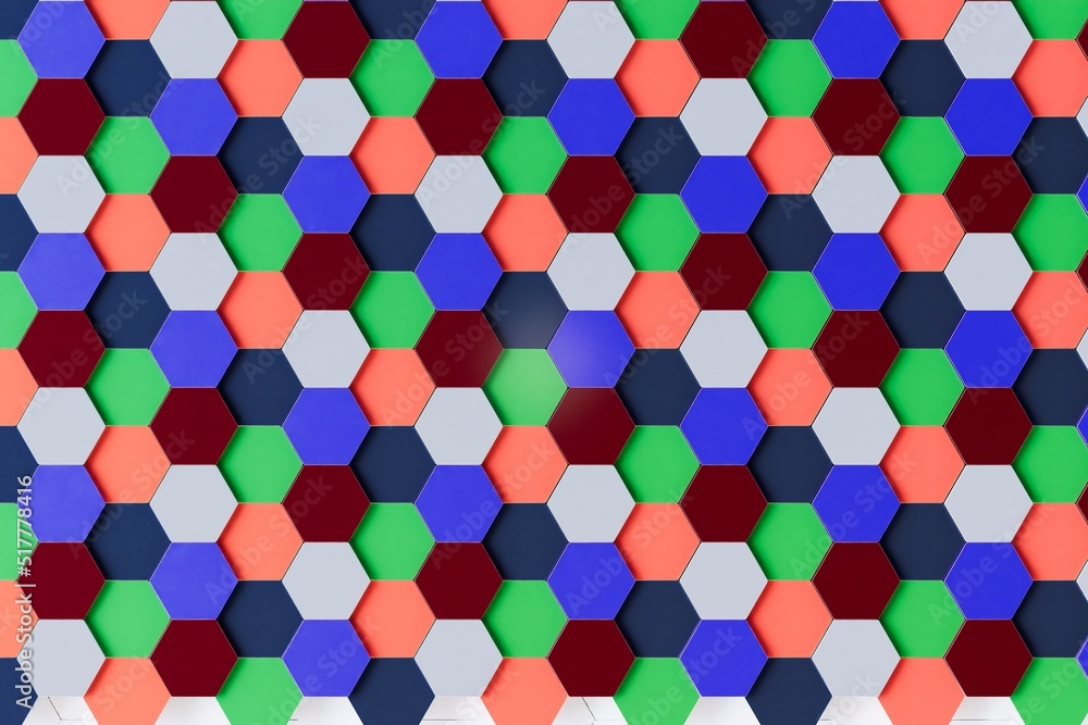 Aufkleber abstract background. mosaic ornament consisting of patterns of multi-colored hexagons. 3d render. 3d