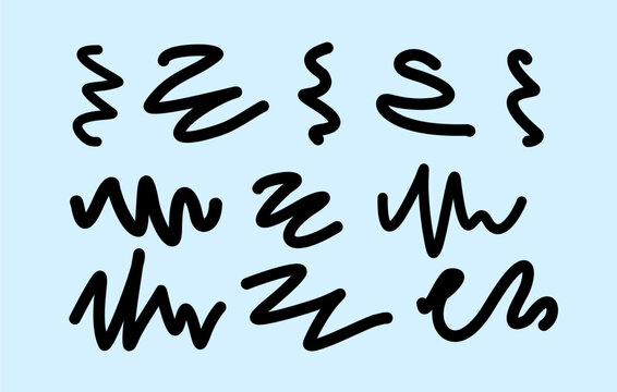 Set of lines, squiggles. Vector curved lines, flourishes. Doodle and squiggles, cartoon cute style.