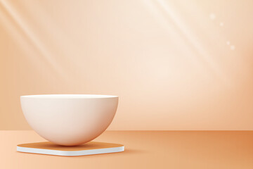 Sphere-shaped podium for product display on pastel gold background