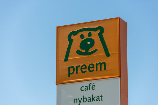 Gothenburg, Sweden - May 15 2022: Preem sign on a pylon by a gas station .