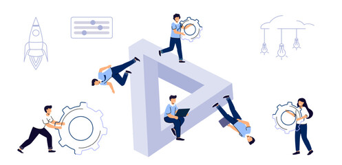 Business team solution Tiny people links of mechanism concept vector illustration Effective teamwork abstract metaphors Agile development decisions methodology business concept Strategy analysis