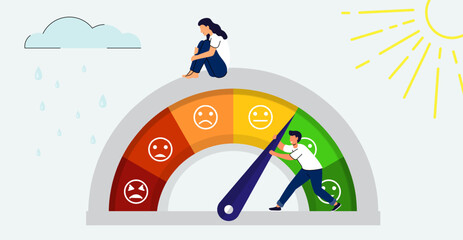 Stress level meter Concept of emotional overload, stress level, burnout, increased productivity, tiring, frustration employee in job Vector illustration Relieve stress Angry tension business lifestyle