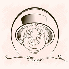 face of a happy man with hat, sketch illustration in vector, silhouette