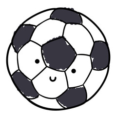 Cute soccer ball smiling at you in doodle style, Vector illustration