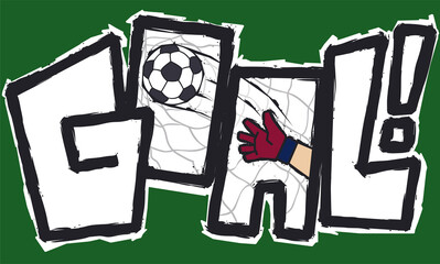Rough design with goalkeeper and soccer ball scoring a goal, Vector illustration