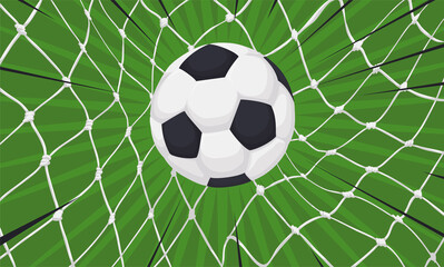 Soccer ball entering in a net, scoring a goal, Vector illustration