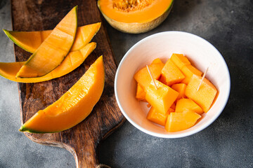 melon charente sweet fruit french juicy dessert fresh healthy meal food snack diet on the table copy space food background 