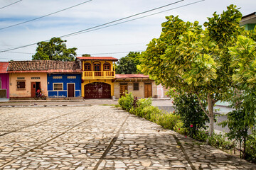 Colorful Buildings and Cobblestones in Granada, Nicaragua 