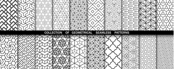 Geometric set of seamless black and white patterns. Simpless vector graphics