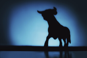 Shadow of a bull on a blue background.