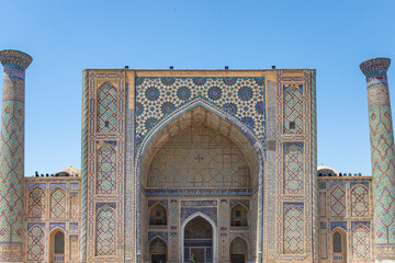 Fototapeta na wymiar Registan Ulugh Beg Madrasah is a part of Registan ancient city, Samarkand city in Uzbekistan