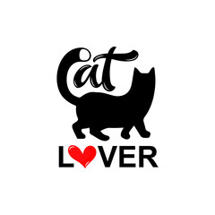 Cat Lover handwritten text isolated on white background. Modern brush calligraphy. Hand lettering typography. Vector illustration for World Cat Day. Funny vector cats quote signs. Cat t-shirt design