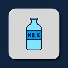 Filled outline Closed glass bottle with milk icon isolated on blue background. Vector