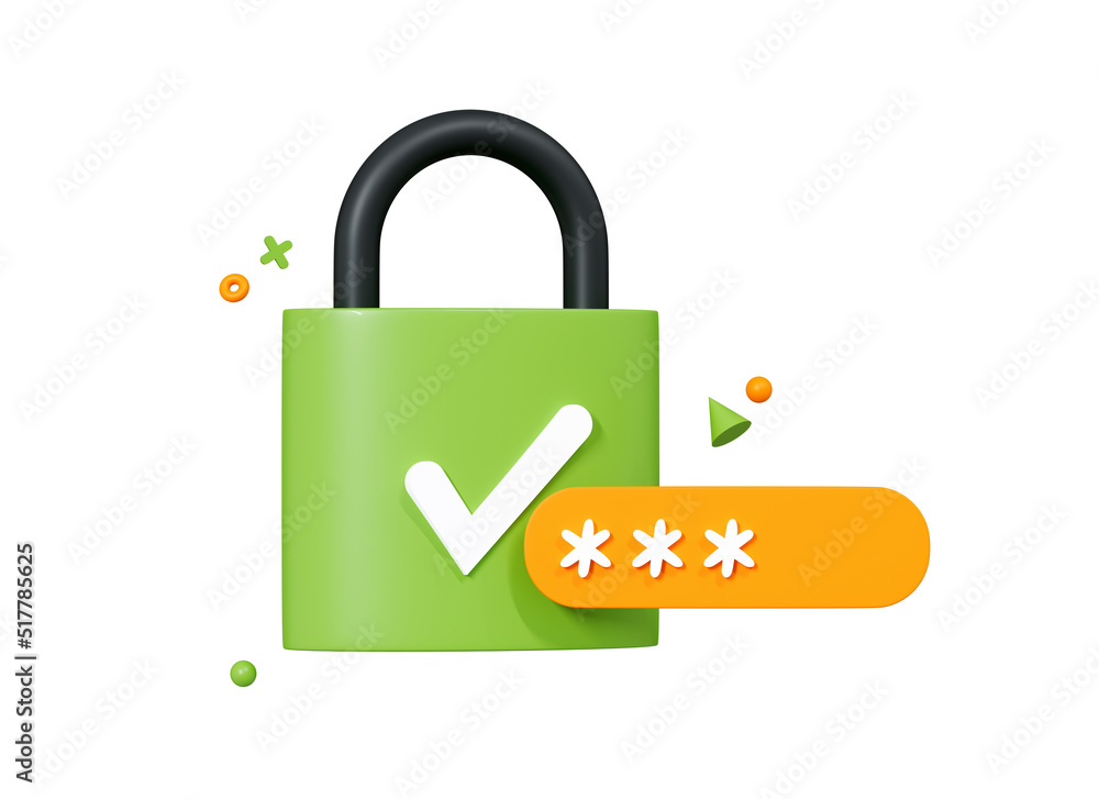 Poster 3d locked padlock with password. lock and pin code entry. security and safety. cyber privacy concept