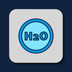 Filled outline Chemical formula for water drops H2O shaped icon isolated on blue background. Vector