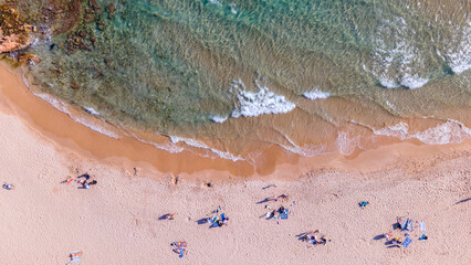 Aerial view of a beach in catalonia Tarragona Drone shot