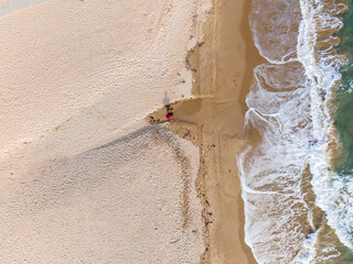 Aerial view of a beach in catalonia Tarragona Drone shot - obrazy, fototapety, plakaty