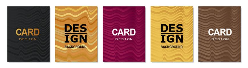 A set of colorful backgrounds for printed products in vector. Templates for a Catalog, Brochure, Poster, or Flyer. Trendy backgrounds with colored spots, wavy lines and pattern. Yellow and brown cover