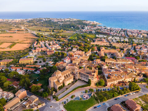 Aerial drone view of Altafulla in Spain Catalonia Tarragona