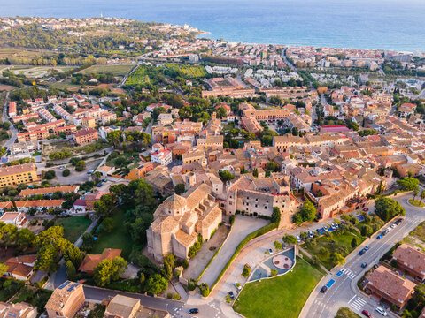 Aerial drone view of Altafulla in Spain Catalonia Tarragona