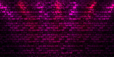 Dark red brick wall illuminated by spotlights. Background texture dark stone