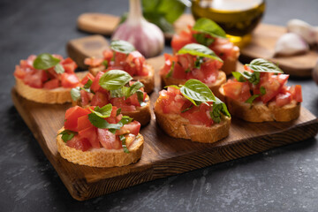 Italian bruschetta bread with tomato and basil